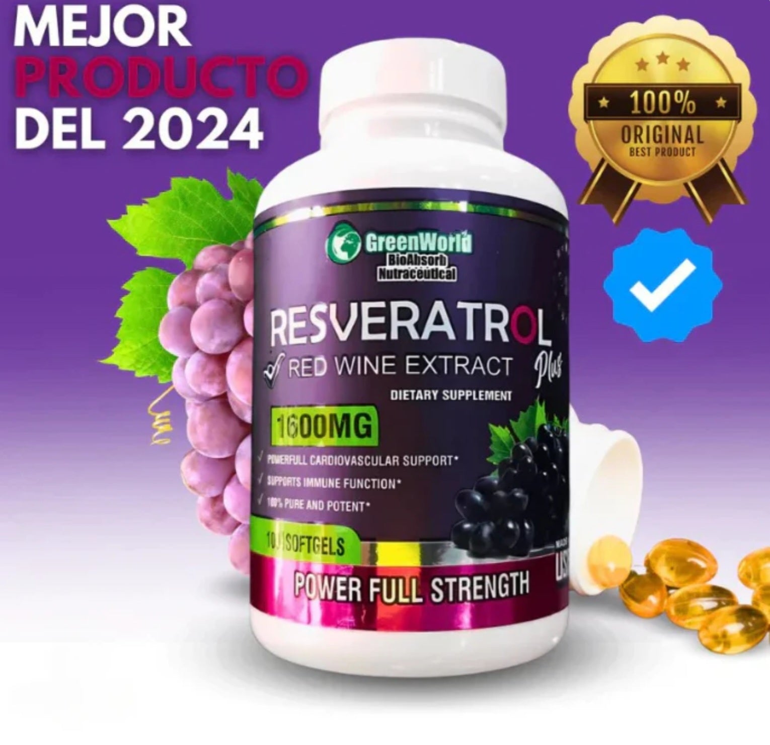 Resveratrol® ORIGINAL: 100 cápsulas (DOSIS PARA 1 MES) Recupera tu energía y enfrenta el día con fuerza+ENVIO GRATIS